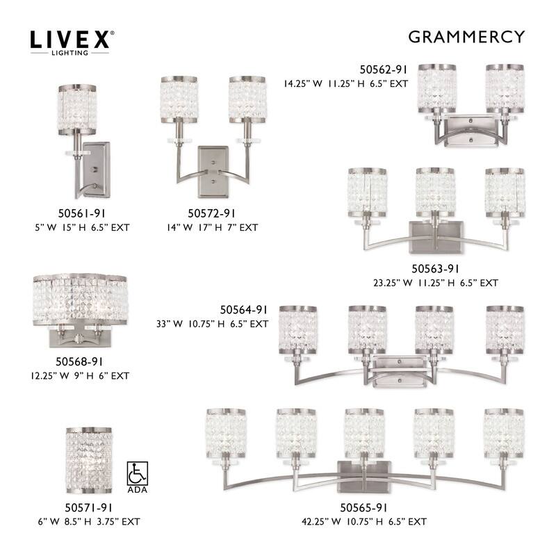 Livex Lighting 1-Light Brushed Nickel Wall Sconce, 50561-91 - 5" W 15" H 6.5" EXT