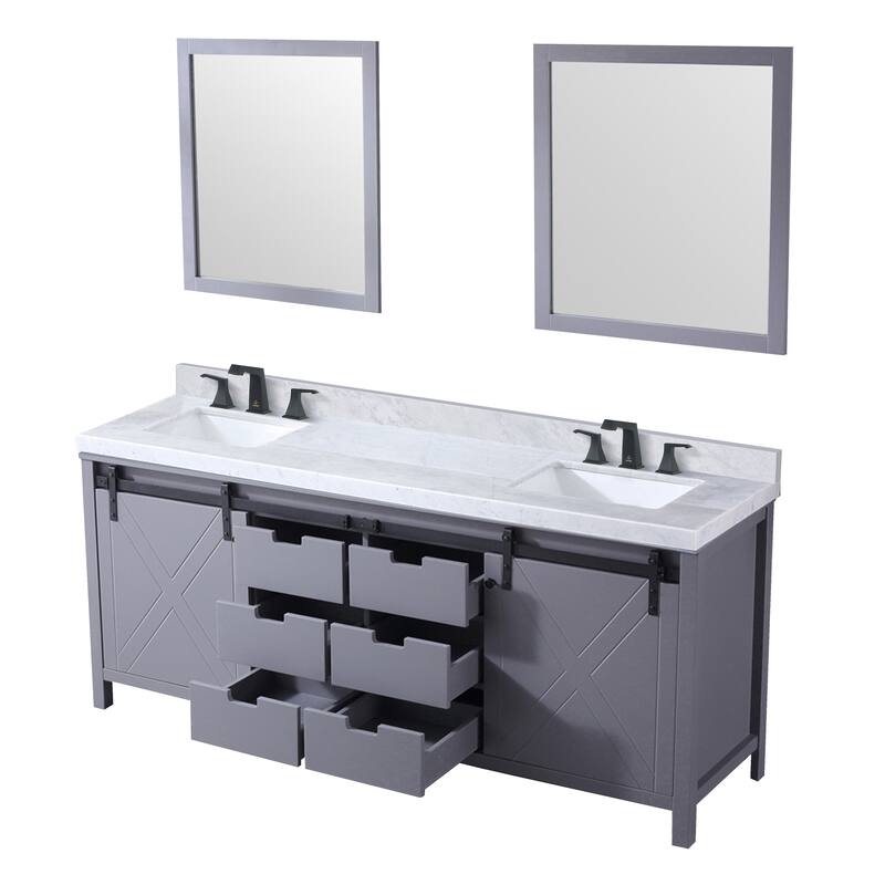 Marsyas 80 in W x 22 in D White Double Bath Vanity, Grey Quartz Countertop, Faucet Set and 30 in Mirrors