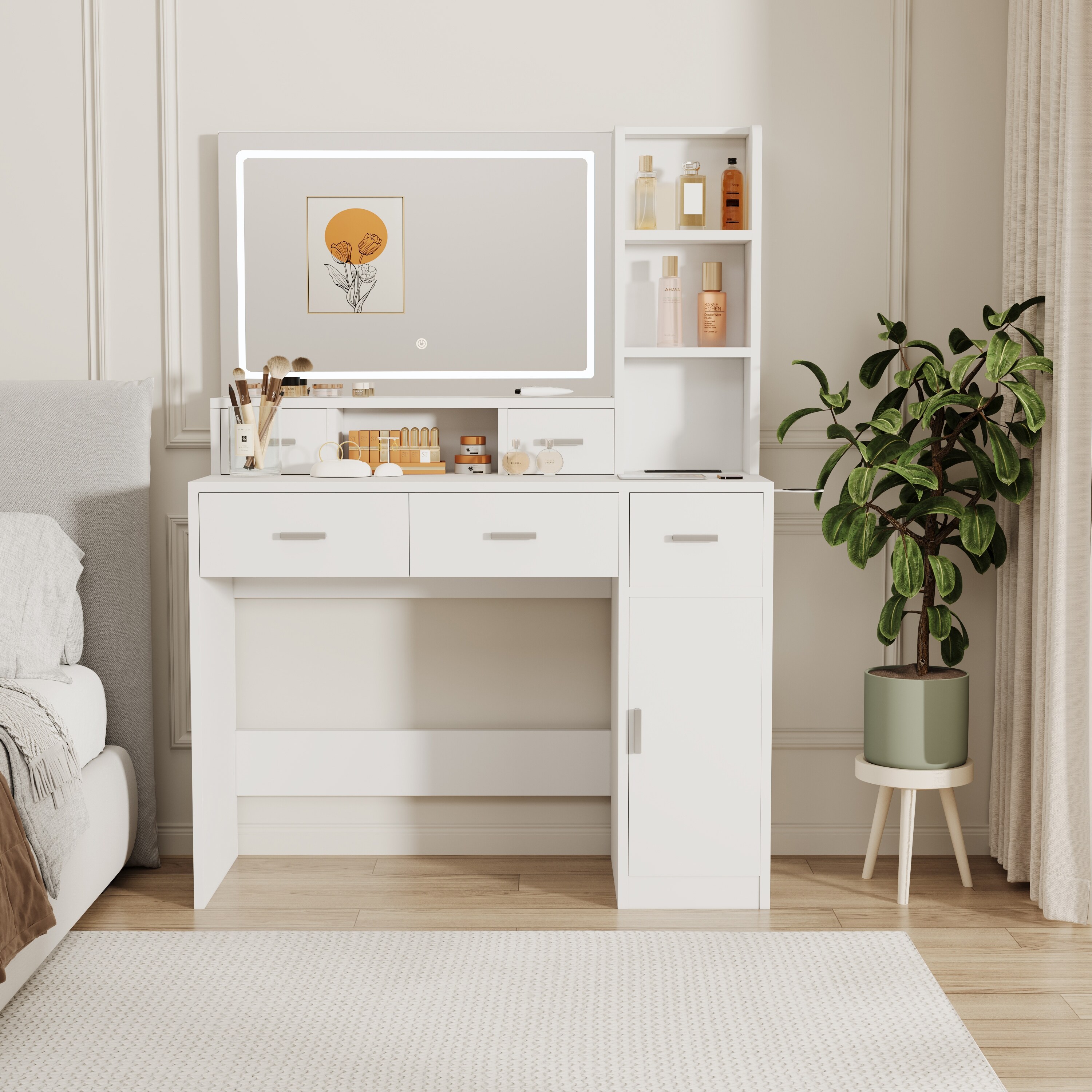 classic white dressing table Amazon.com: Makeup Vanity Set with Mirror & Cushioned Stool, Vintage Dressing Table with 4 Drawers, European Style Vanity Desk for Bedroom (Color : White+Gold, Size : 80x47x147cm) : Home & Kitchen