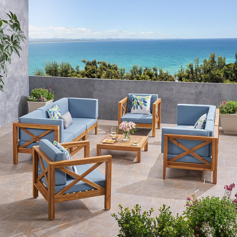Brava Outdoor 8-seat Acacia Sofa and Club Chair Set by Christopher Knight Home