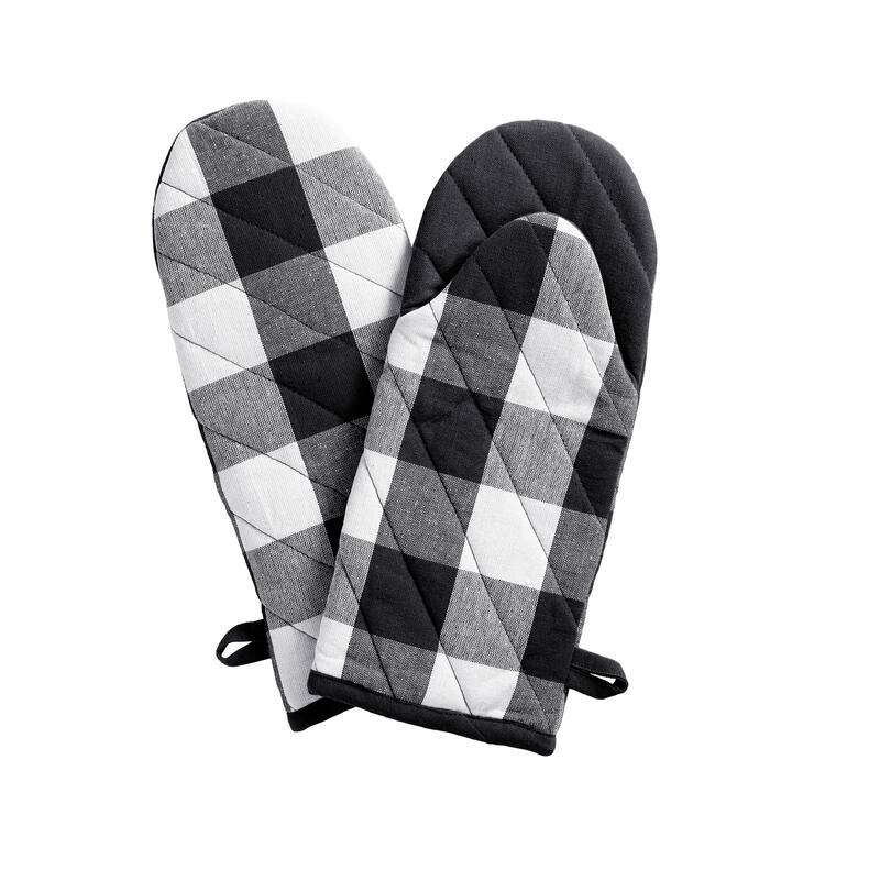 The Gray Barn Emily Gulch Buffalo Check Oven Mitt Pair - 13" x 6" - Black/White