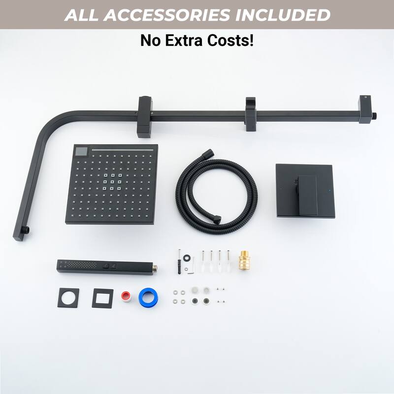 5-Spray Wall Mount Dual Fixed and Handheld Shower Head with Slide Bar, Infrared Sensing, and LED Display in Matte Black