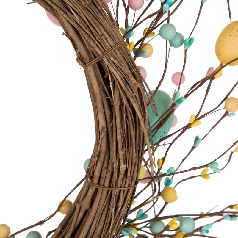 Glitzhome 22"D Artificial Easter Spring Eggs Berries Wreath for Front Door Wall Decor