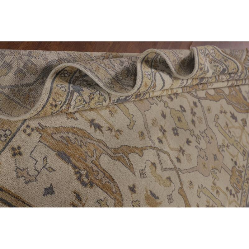 Beige Oushak Oriental Area Rug Handmade Oriental Wool Carpet - 8'1"x 9'10"