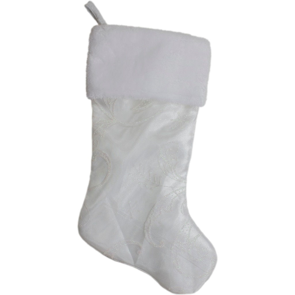 20.5-Inch White Glitter Sheer Organza With a Faux Fur Cuff Christmas Stocking - 20.5"