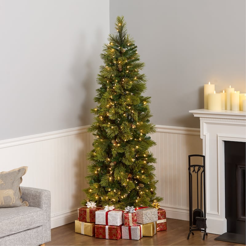 National Tree Company 6.5 ft. Carolina Pine Slim Tree with Clear Lights - 6.5 Foot