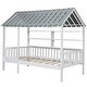 preview thumbnail 7 of 10, Wood Twin Size Solid House Kids Bed Frame with Roof, Guardrail & 2-Tier Storage Shelves, Rustic Design, Easy Assembly, White