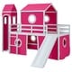 preview thumbnail 42 of 57, House Low Loft Bed with Slide & Tent Solid Wood Kids Loft Bed Frame with Tower and Ladders for Kids Teens Boys & Girls