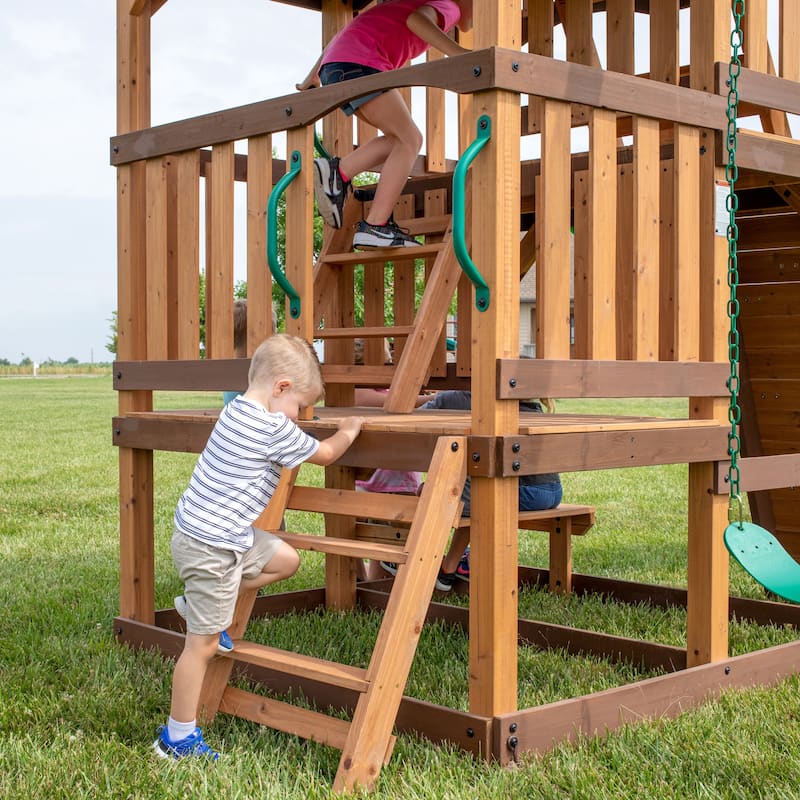 Backyard Discovery Highlander Cedar Wood Swing Set, 3-Story Clubhouse - 15'5" x 15'6"