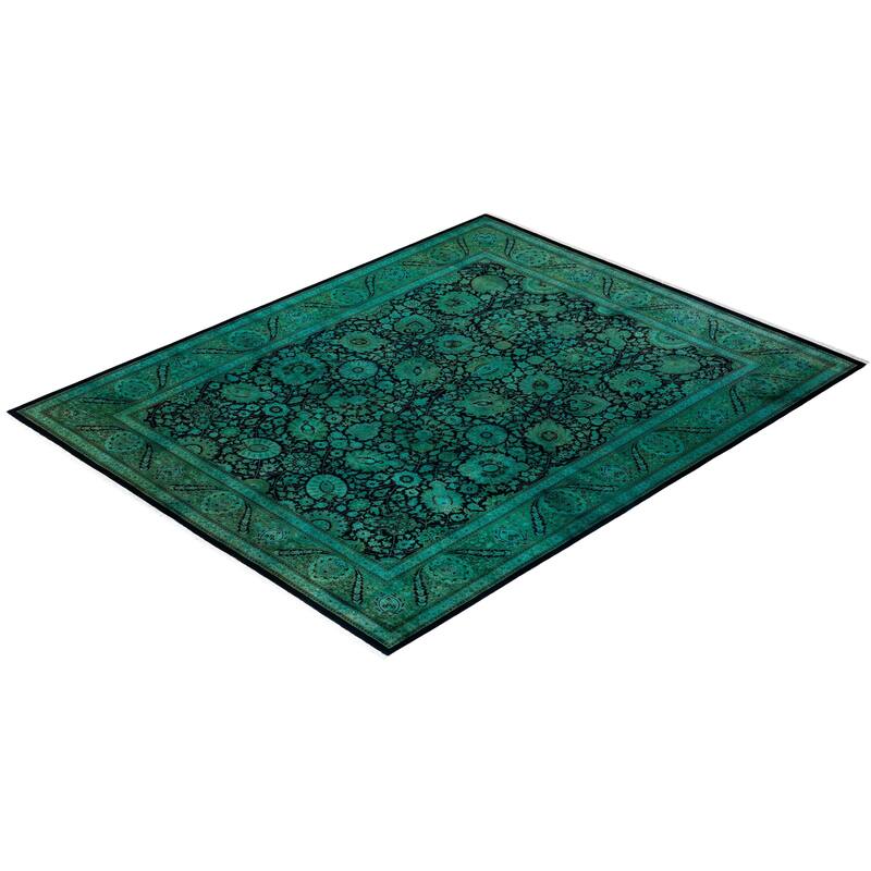 Overton Hand Knotted Wool Vintage Inspired Modern Contemporary Overdyed Green Area Rug - 8' 2" x 10' 4"