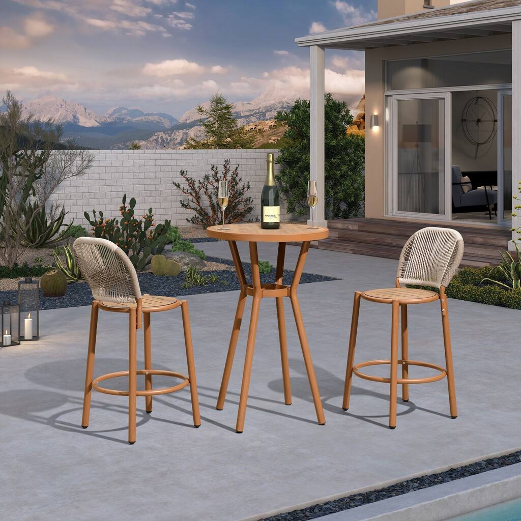 PURPLE LEAF Outdoor Bar Stools Set Patio Bar Chairs Counter Height Stool Rattan Metal Seat for Back Proch Deck Accent Balcony
