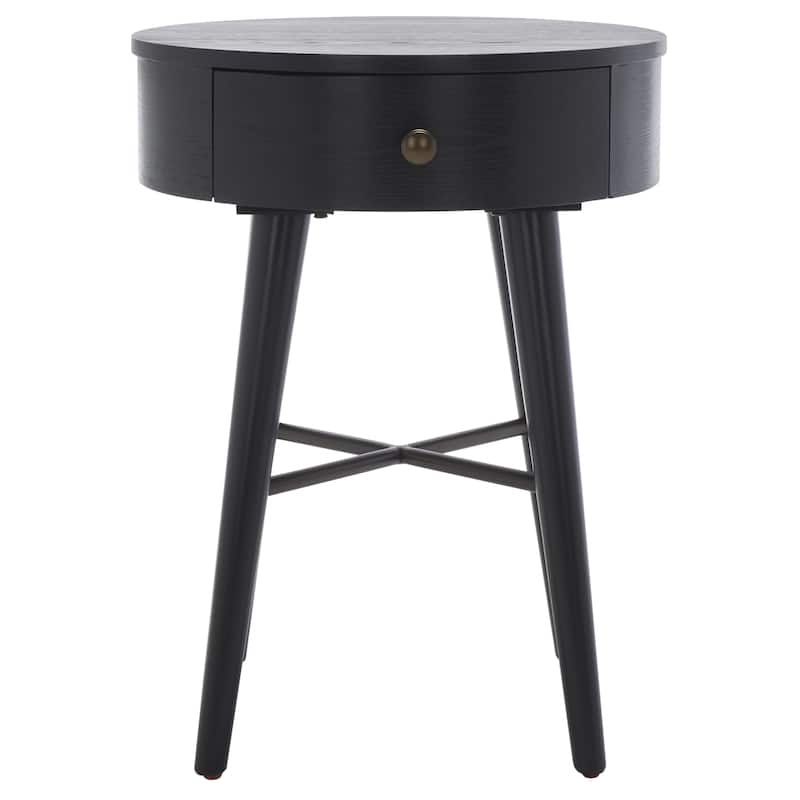 SAFAVIEH Jutta Single Drawer Nightstand - Black/Gold Knobs & Cross Bar