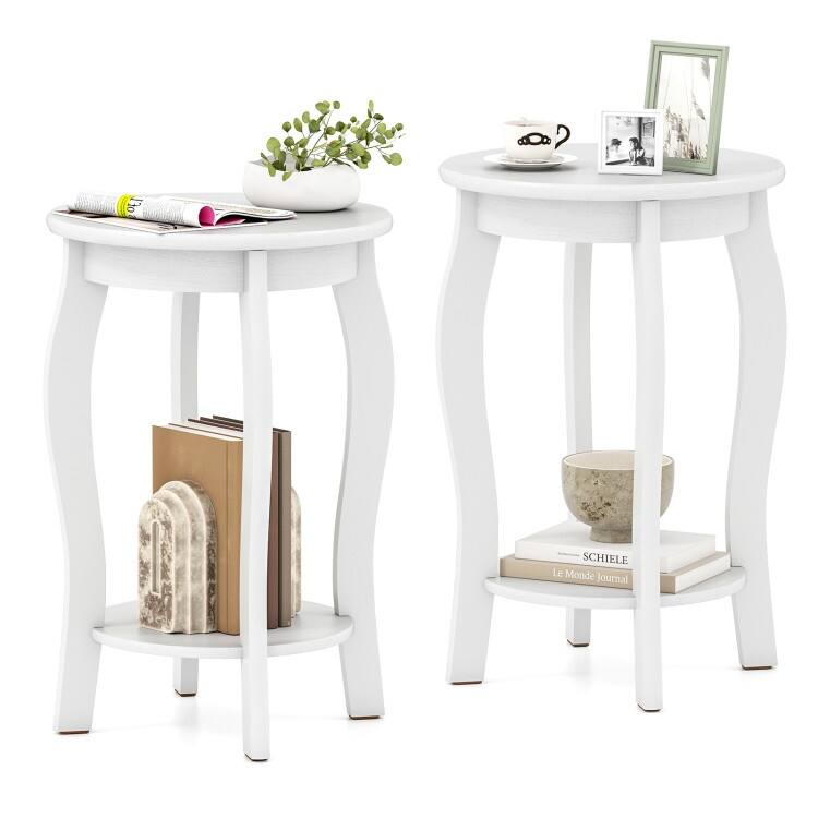 15 Inch 2-Tier Round End Table with Storage Shelf