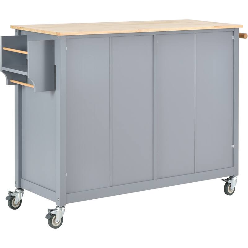 54.3" Rolling Mobile Kitchen Island Cart with Wood Top and Locking Wheels, 4 Door Cabinets and 2 Drawers, Spice & Towel Rack