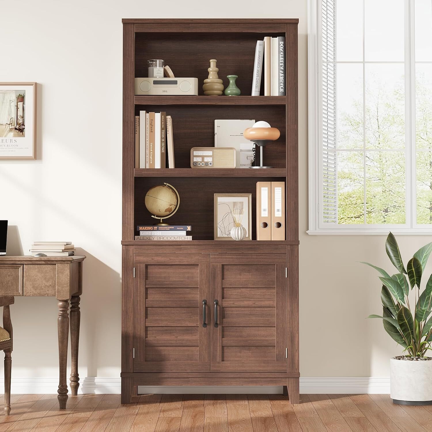 Wooden Book Shelf Rustic Bookcase for Living Room Office - N/A