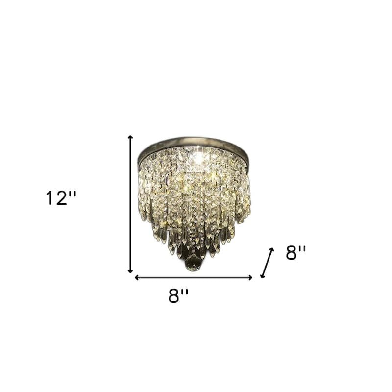 HomeRoots Black and Gold Shaded Transparent Glass and Crystals Dimmable Ceiling Light With Clear Shades - 8' X '12' X '8