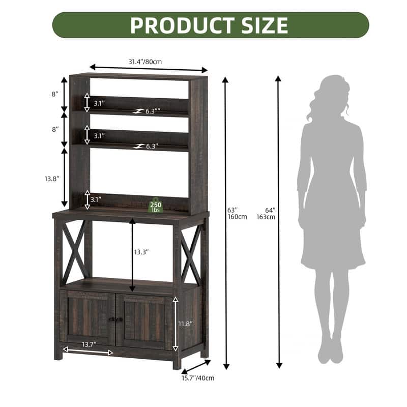 Baker's Rack Coffee Bar Cabinet Microwave Stand Rustic With Power Outlet