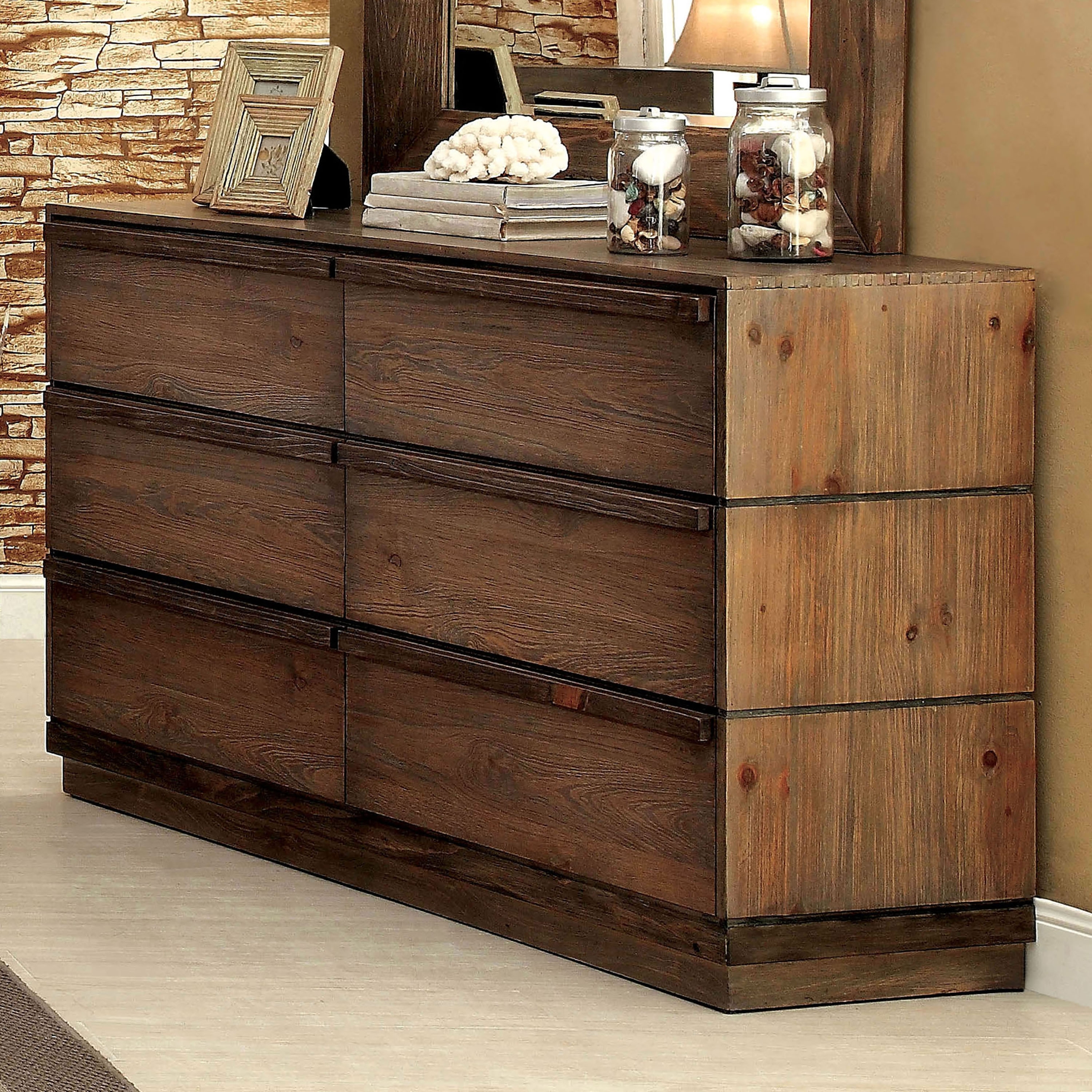 Furniture of America Cile Rustic Natural Tone 56-inch Wide 6-Drawer Wood Dresser