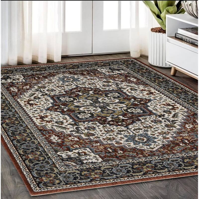 HomeRoots Medallion Traditional Runner Area Rug - 92.52 in. x 62.99 in.  x 0.47 in.