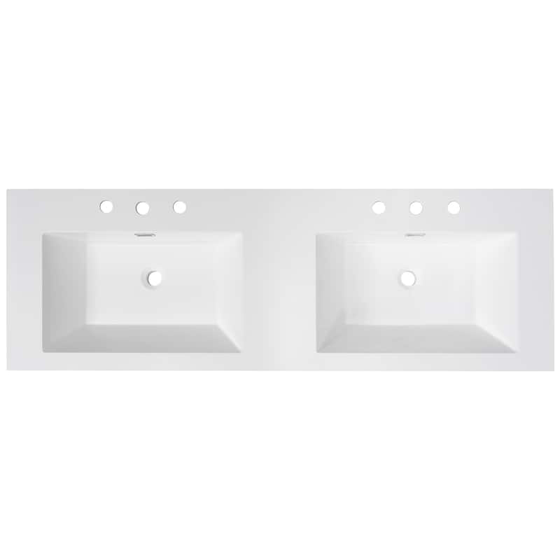 Resin Double Sink Bathroom Vanity Top with Pre-Drilled Faucet Holes, Undermount Design, Bright White. - 60" - White_Sink Only. - 60"