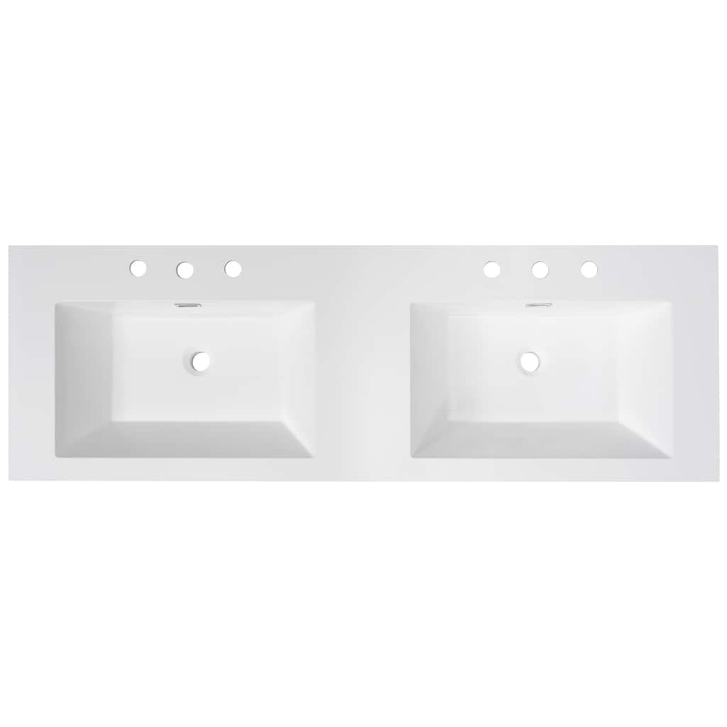 Roomfitters 60" Resin Bathroom Vanity Top with Double Rectangular Undermount Sinks, 8-Inch Widespread 3-Hole Drill, Bright White