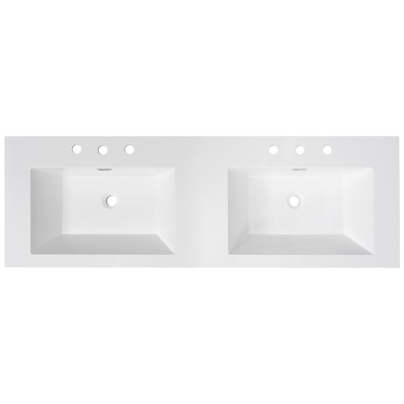 Roomfitters 60" Resin Bathroom Vanity Top with Double Rectangular Undermount Sinks, 8-Inch Widespread 3-Hole Drill, Bright White - White