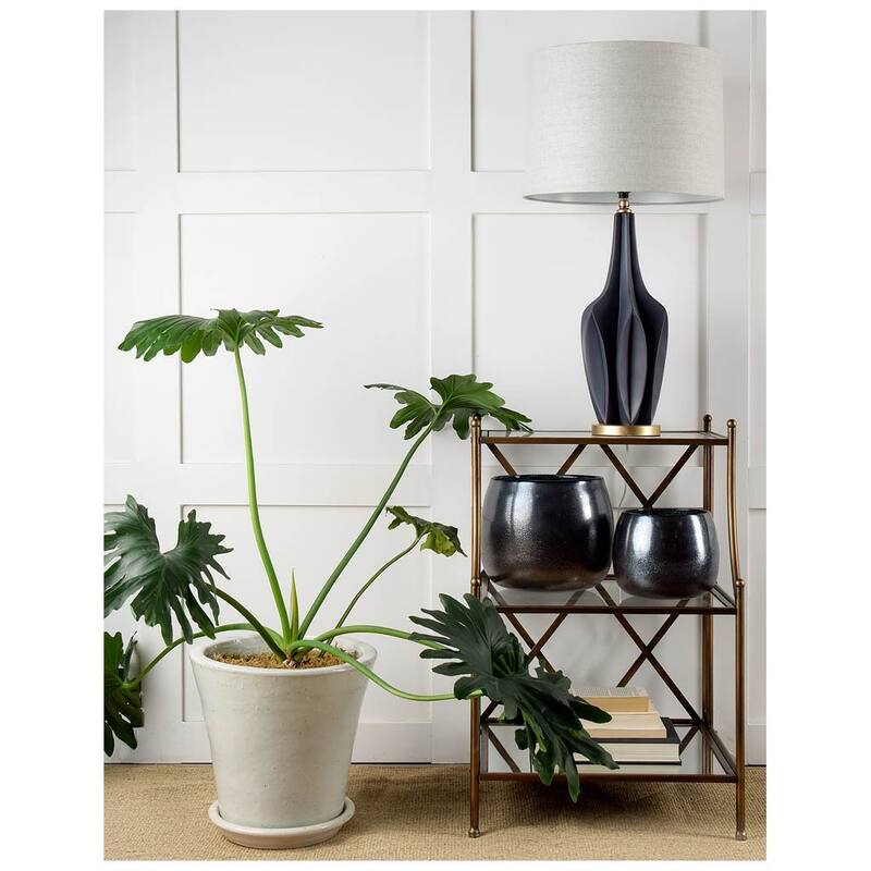 Bravar III 30" Gray-Blue Resin Base w/ Gray Fabric Shade Table Lamp - 7.0L x 7.0W x 29.0H