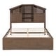 preview thumbnail 12 of 11, Full Size Wood Single Bed Slats Platform Storage Bed Walnut Finish House-shaped Storage Headboard with 5 Storage Shelves