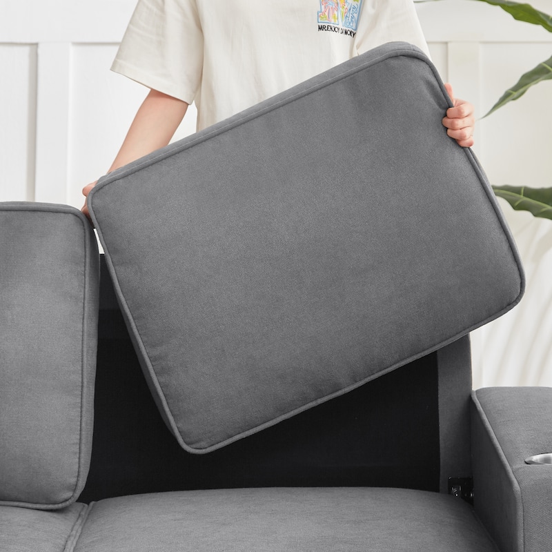 84.25" Velvet 3-Seater Sofa, Armrest Cup Holders and Spring Cushions