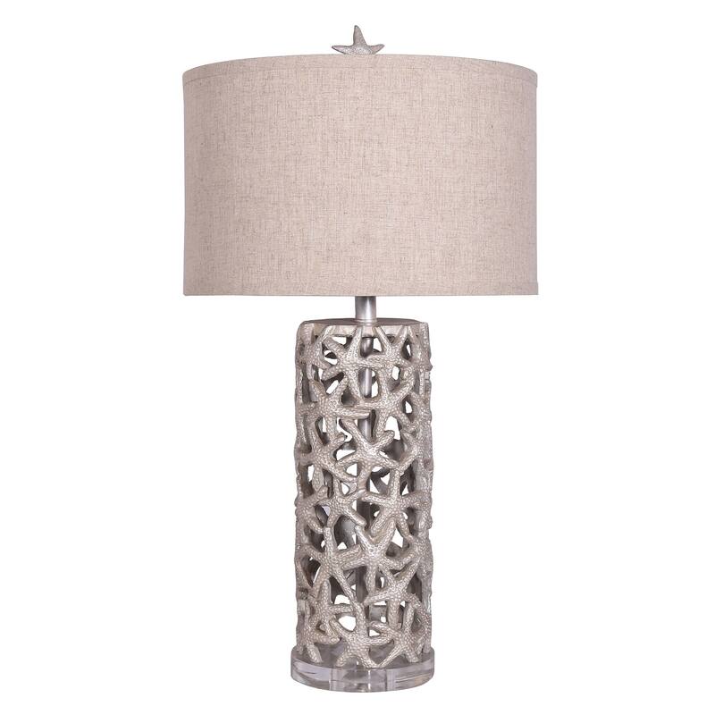 Lux Lighting 30" Elegant Starfish Silver/Gold Table Lamps with Linen Shade (Set of 2) 3-Way Switch