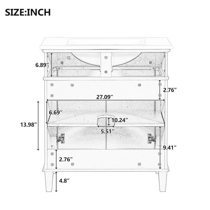 30" Bathroom Vanity with Ceramic Sink, Soft-Close Doors, Adjustable Shelf, 4" Faucet Ready