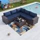 preview thumbnail 18 of 99, Outdoor Patio Furniture Set, All Weather PE Wicker Sectional Conversion Sofa set with Firepit(Optional) 6Pcs - Navy Blue