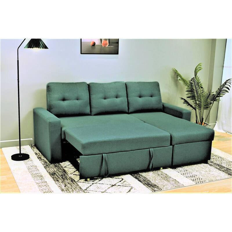 Convertible L-Shaped Sleeper Sofa, Teal Polyester, 80x59x36 inches, Space-Saving for Small Spaces