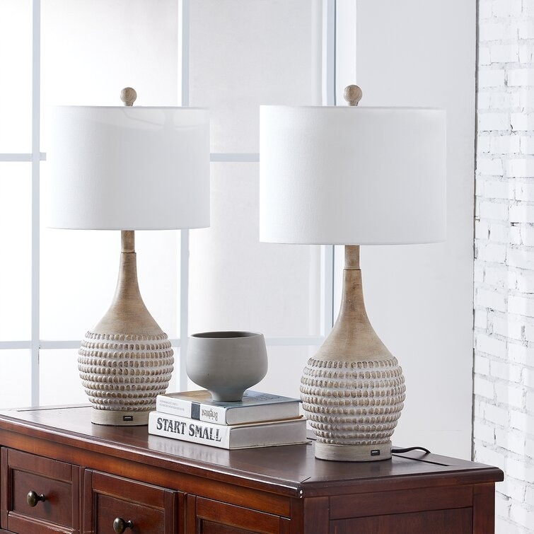 24.75" Brown Table Lamp Set with USB (Set of 2)