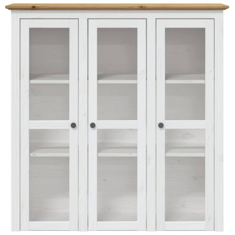 vidaXL Cabinet Storage Book Cabinet with Glass Doors BODO Solid Wood Pine - 45.5" x 14.6" x 47.6"