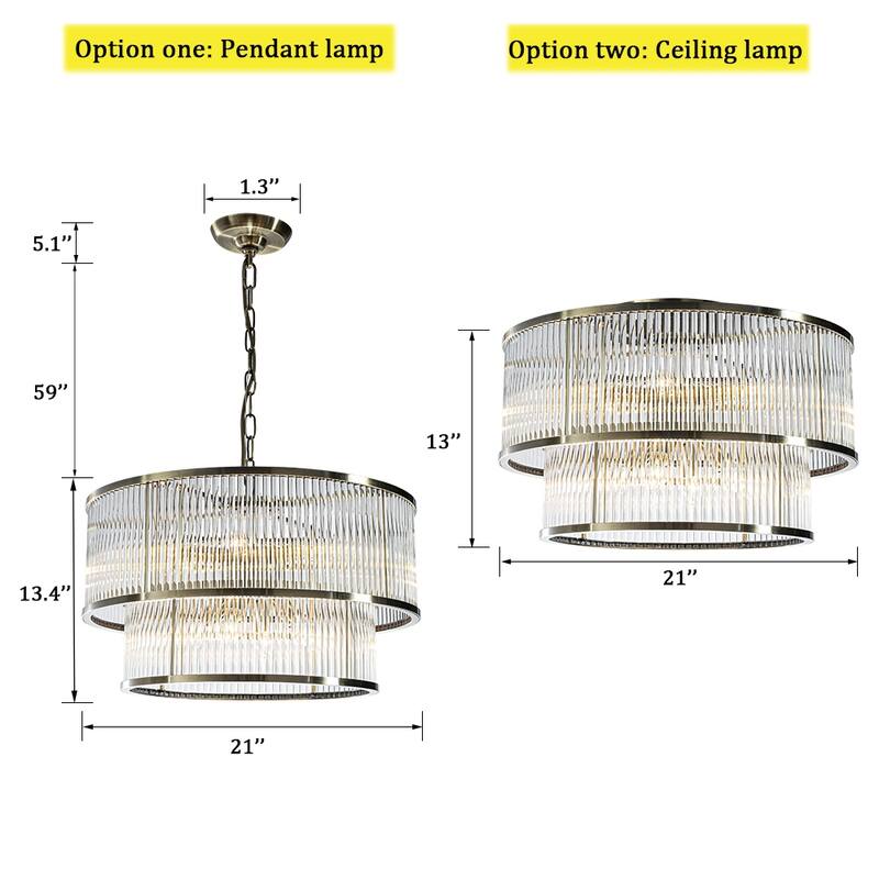 4/10-Light Modern Glam Glass Drum Chandelier Contemporary Hanging Light For Living Room Entryway Bedroom