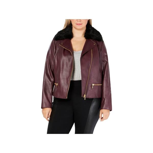 Shop Michael Michael Kors Womens Plus Motorcycle Jacket Winter Fur