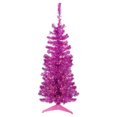 Pre-Lit Pink Artificial Tinsel Christmas Tree Clear Lights