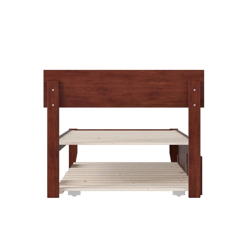 Twin XL Platform Bed with Trundle - Opulence Design - No Box Spring Needed - Walnut Finish
