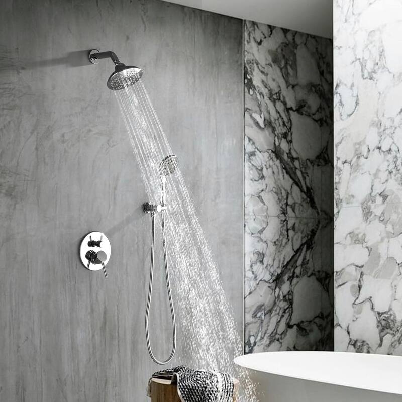 Solid Brass Pressure Balanced Bathroom Shower Faucet Set with 5-Function Rain Shower Head