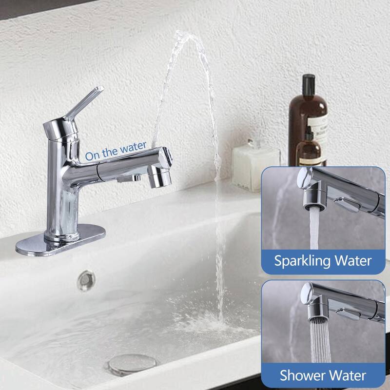 Stainless Steel Bathroom Faucet with Pull-Out Sprayer & 3 Settings