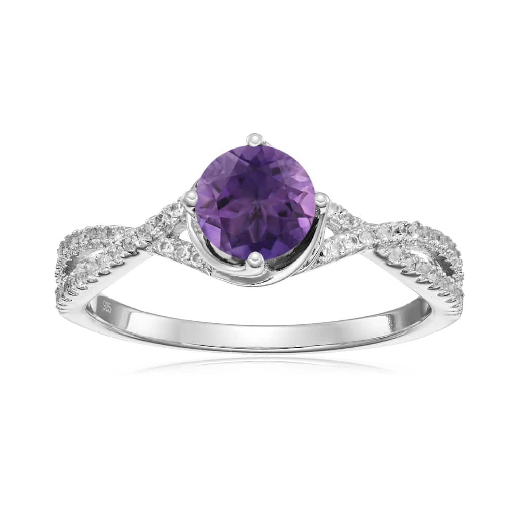 925 Sterling Silver African Amethyst and Created White Sapphire Ring