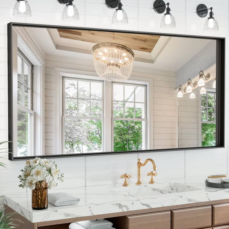 Black Metal Framed Bathroom Vanity Mirror Tempered Glass Wall Mirror