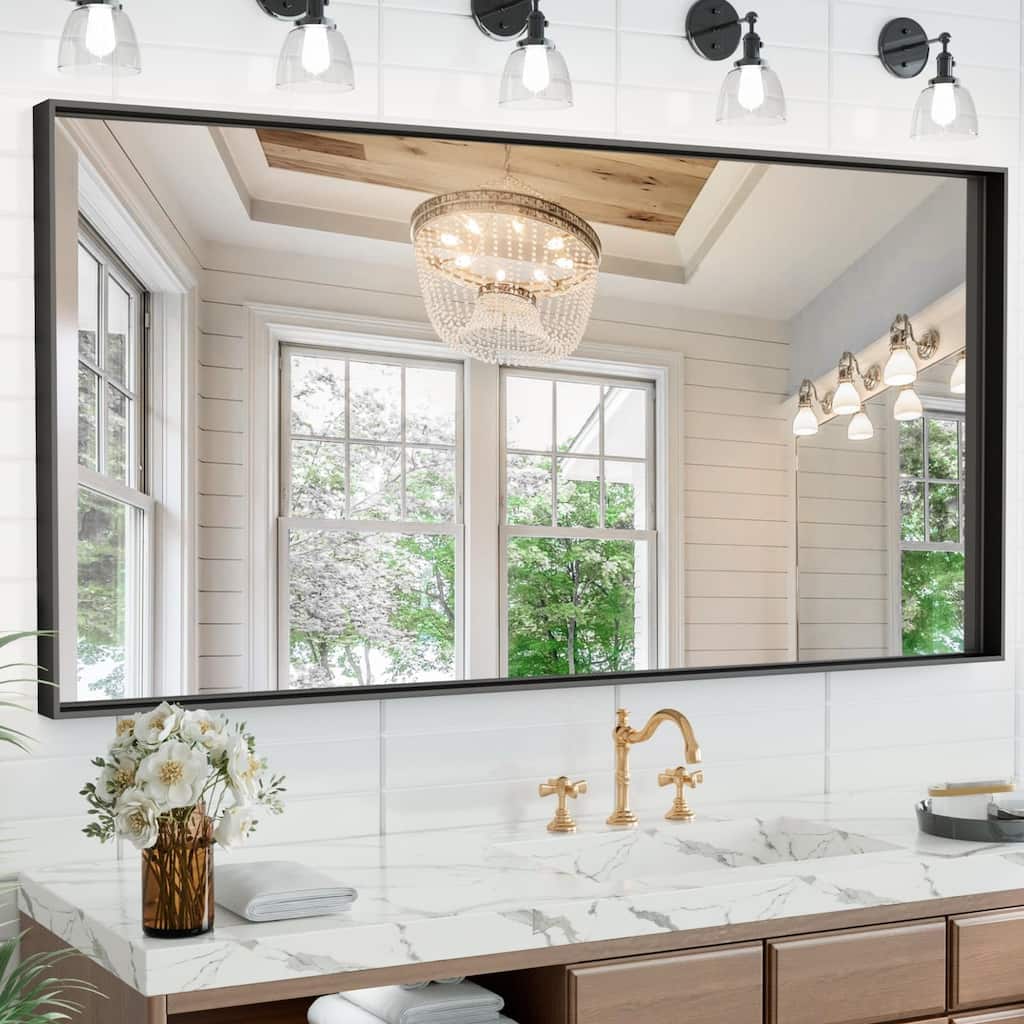 Black Metal Framed Bathroom Vanity Mirror Tempered Glass Wall Mirror