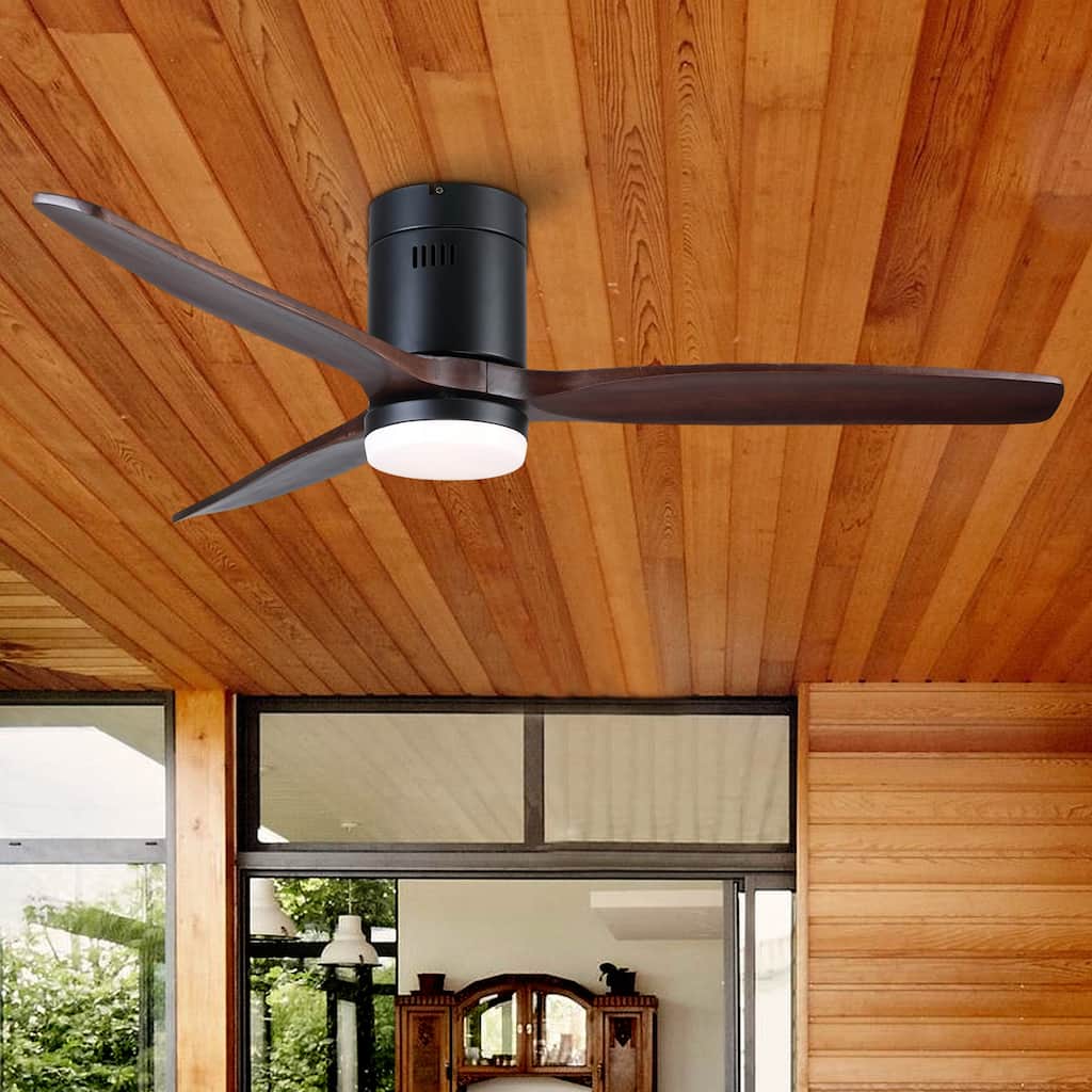 Farmhouse 52 in. Outdoor/Indoor Ceiling Fan with 3 Solid Wood Blades and DC Reversible Motor - 52 INCHES