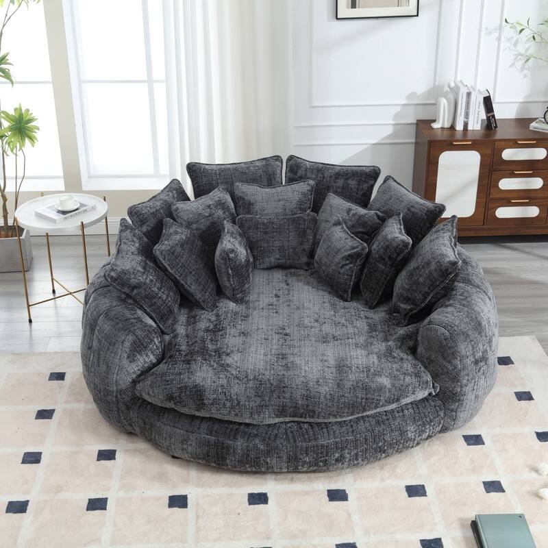 81.10" Double Bread Extra Large Round Sofa Bed with Armrests and Large Cushions