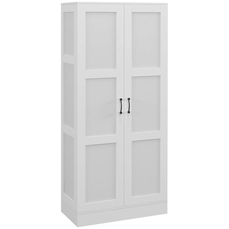 71" Tall Storage Cabinet with Movable Storage Shelves, Modern Style Pantry Cupboard Cabinet with Soft Close Doors, White - White