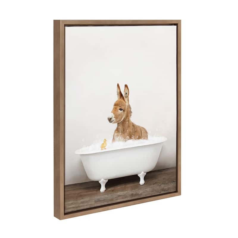 Kate and Laurel Baby Donkey Rustic Bath Framed Canvas by Amy Peterson