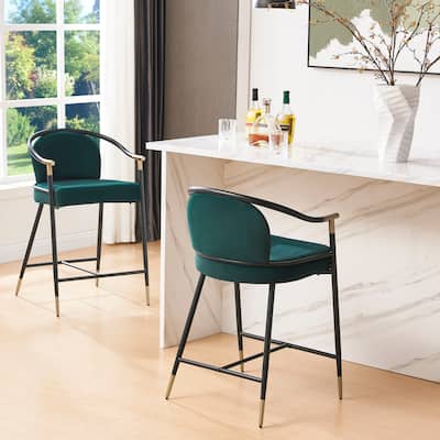 26" H Modern Upholstered Counter Stool with Metal Frame(Set of 2)