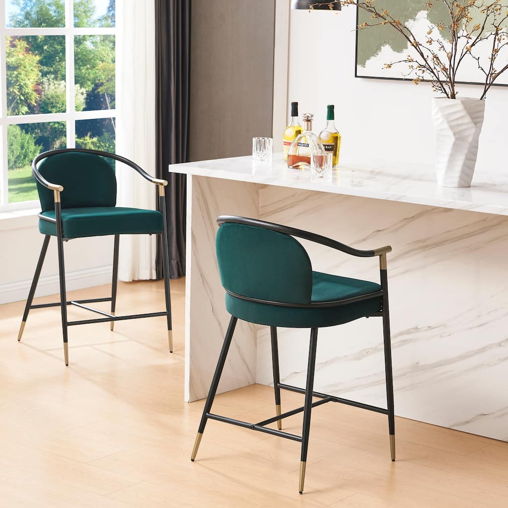 26" H Modern Upholstered Counter Stool with Metal Frame(Set of 2)